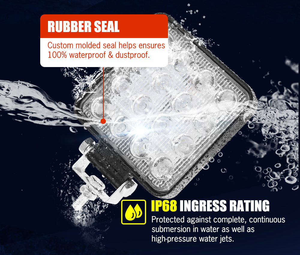 LIGHTFOX 4x 4inch LED Work Light Square Flood Lamp OffRoad 4x4 Reverse