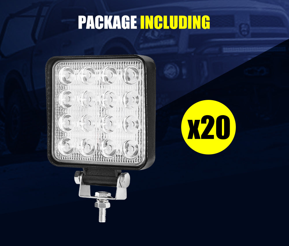LIGHTFOX 20PCS 4inch LED Work Driving Light Flood Square Fog Lamp Reverse Offroad 4WD