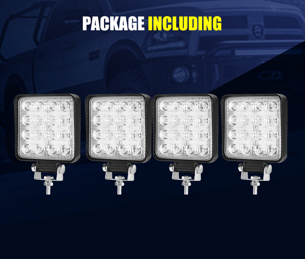 LIGHTFOX 4x 4inch LED Work Light Square Flood Lamp OffRoad 4x4 Reverse