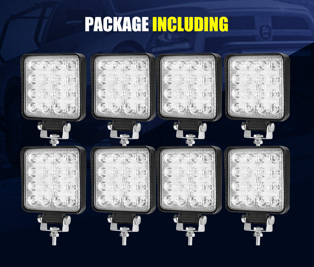 LIGHTFOX 8x 4inch 80w LED Work Lights Flood Driving Square Lamp Reverse Offroad 4WD