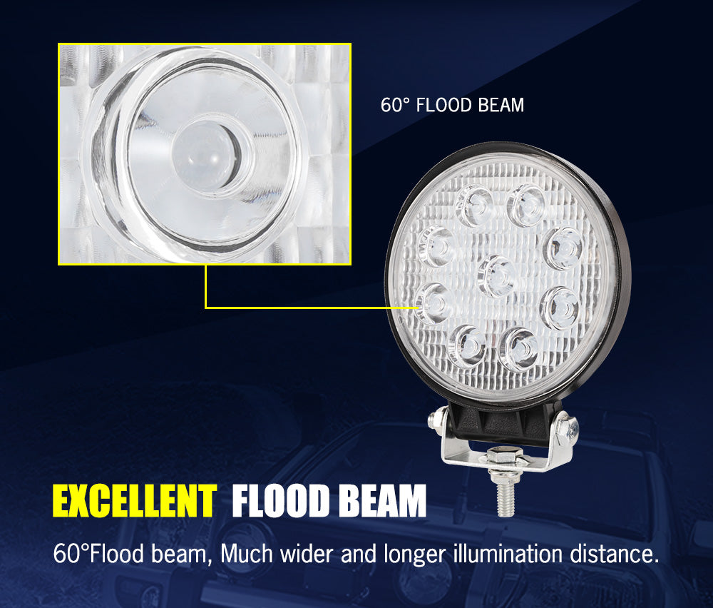 LIGHTFOX 8x 27W LED Work Light Round Flood LED Driving Lamp Reverse 4WD Offroad