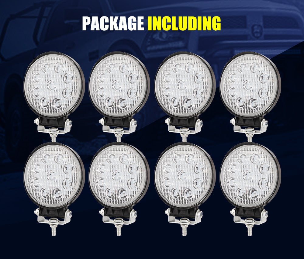 LIGHTFOX 8x 27W LED Work Light Round Flood LED Driving Lamp Reverse 4WD Offroad