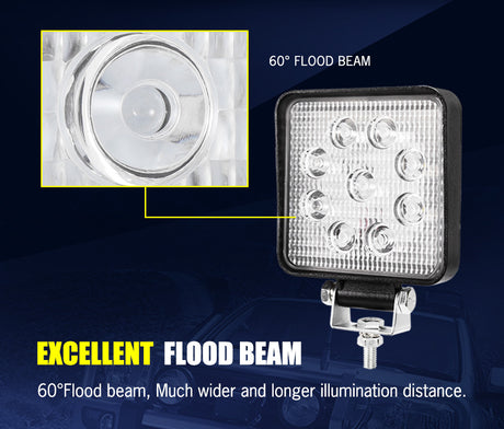 LIGHTFOX 2x 4inch LED Work Lights Flood Beam Square Fog Lamp Reverse Offroad 4WD