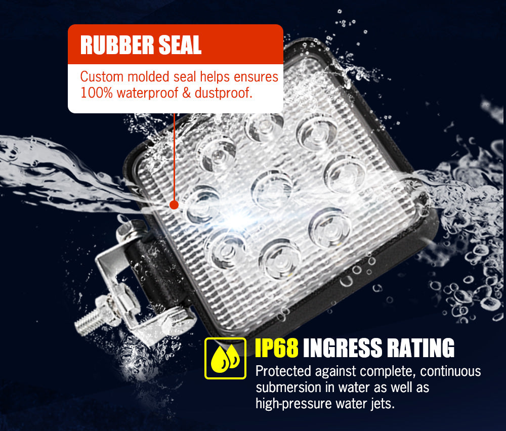 LIGHTFOX 2x 4inch LED Work Lights Flood Beam Square Fog Lamp Reverse Offroad 4WD