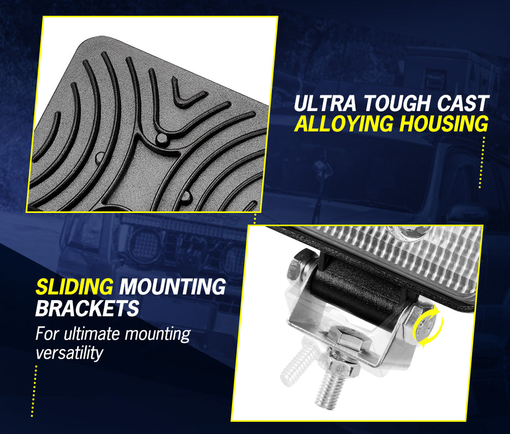 LIGHTFOX 2x 4inch LED Work Lights Flood Beam Square Fog Lamp Reverse Offroad 4WD