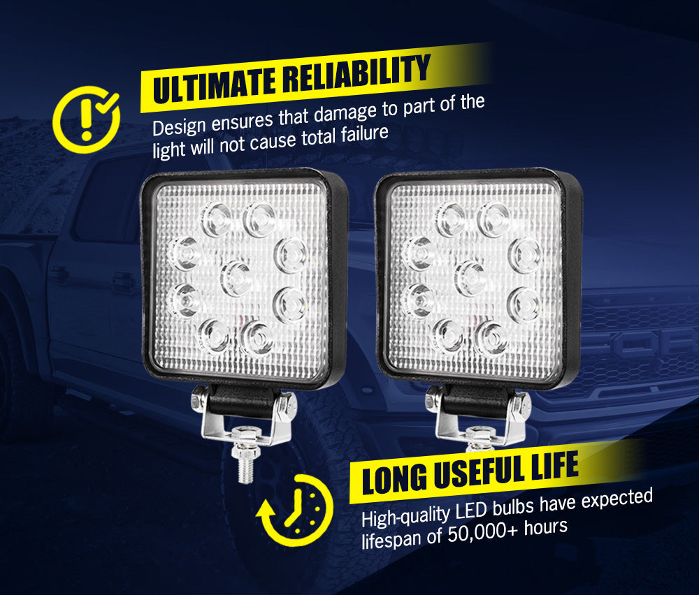 LIGHTFOX 2x 4inch LED Work Lights Flood Beam Square Fog Lamp Reverse Offroad 4WD
