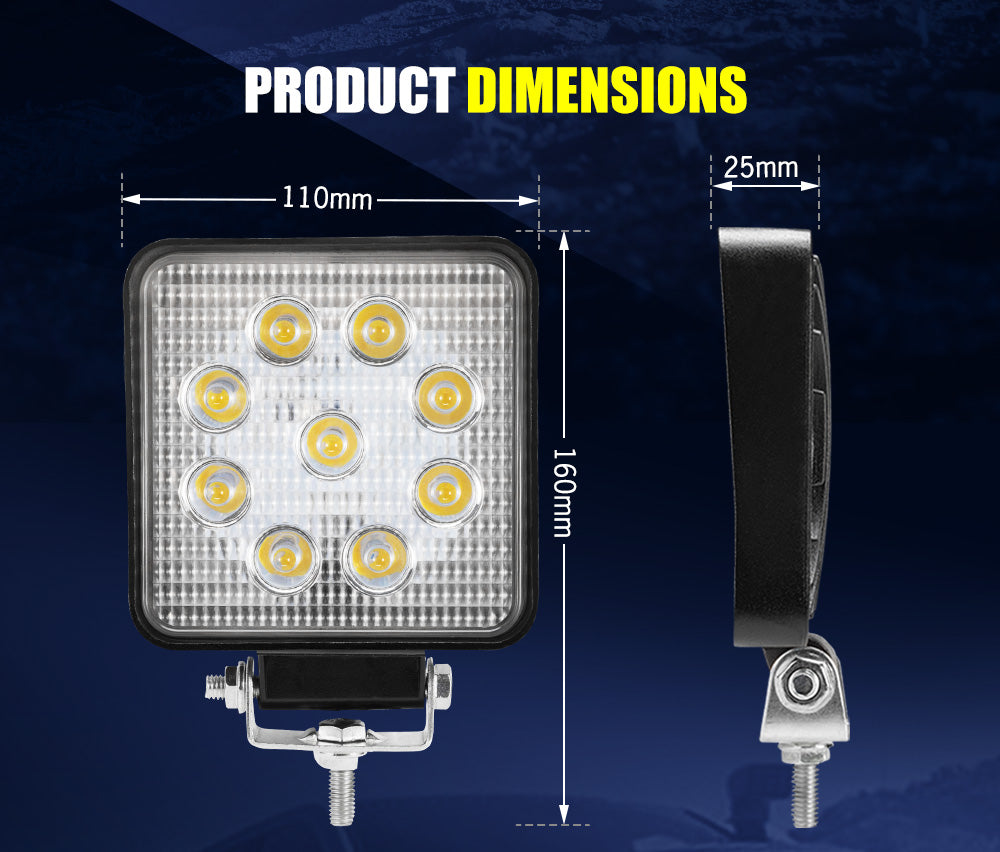 LIGHTFOX 2x 4inch LED Work Lights Flood Beam Square Fog Lamp Reverse Offroad 4WD