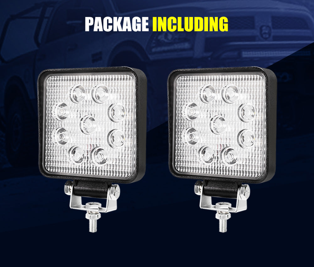 LIGHTFOX 2x 4inch LED Work Lights Flood Beam Square Fog Lamp Reverse Offroad 4WD