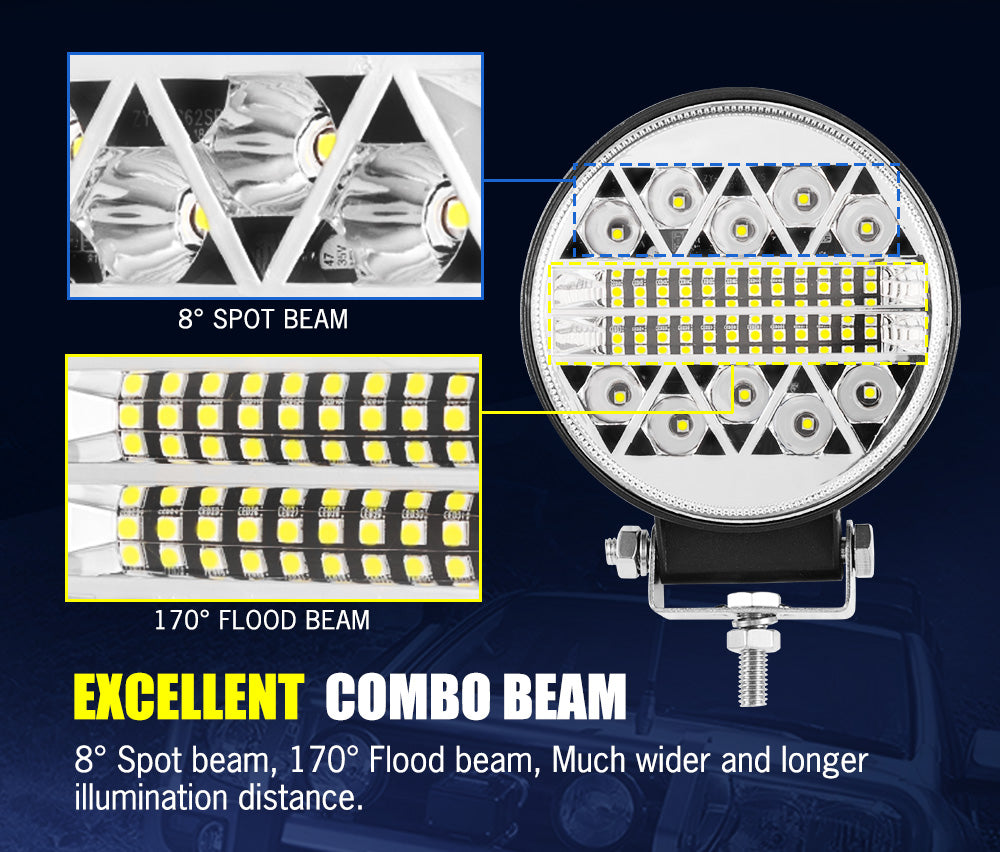 LIGHTFOX 8x 4inch Round LED Work Light Combo Driving Lamp Reverse Offroad