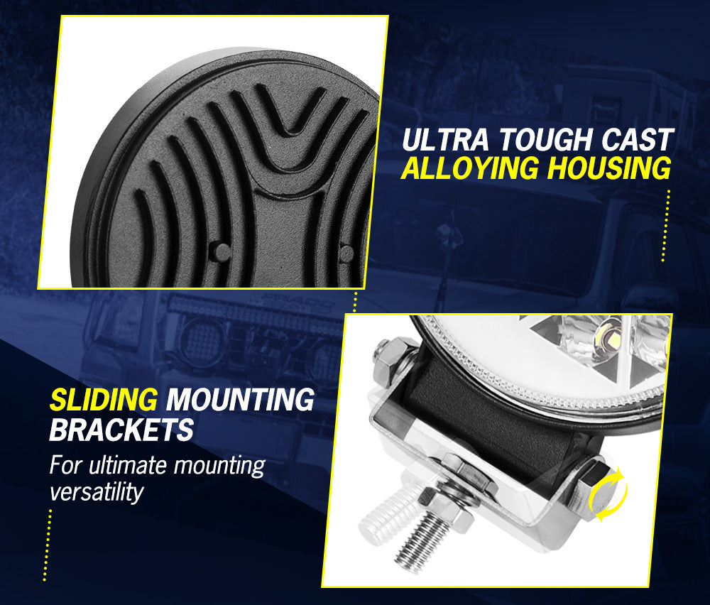 LIGHTFOX 4x 4inch LED Work Light Round Spot Flood Driving Reverse Fog Lamp 4x4