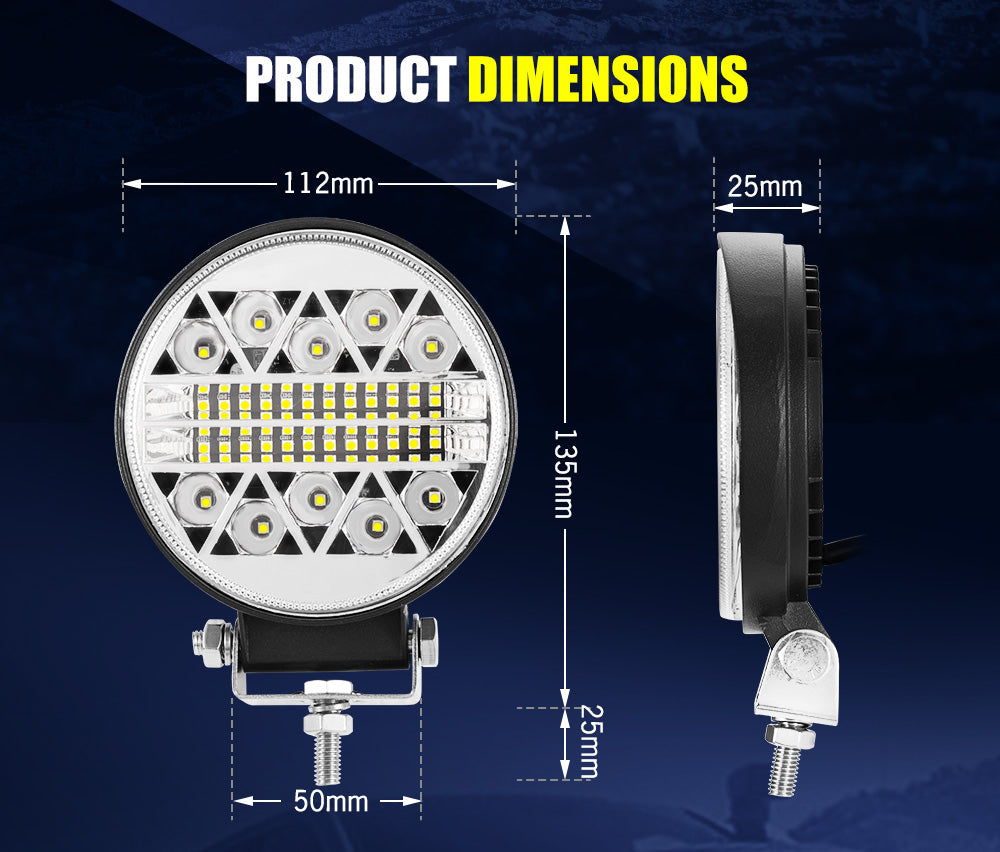 LIGHTFOX 4x 4inch LED Work Light Round Spot Flood Driving Reverse Fog Lamp 4x4