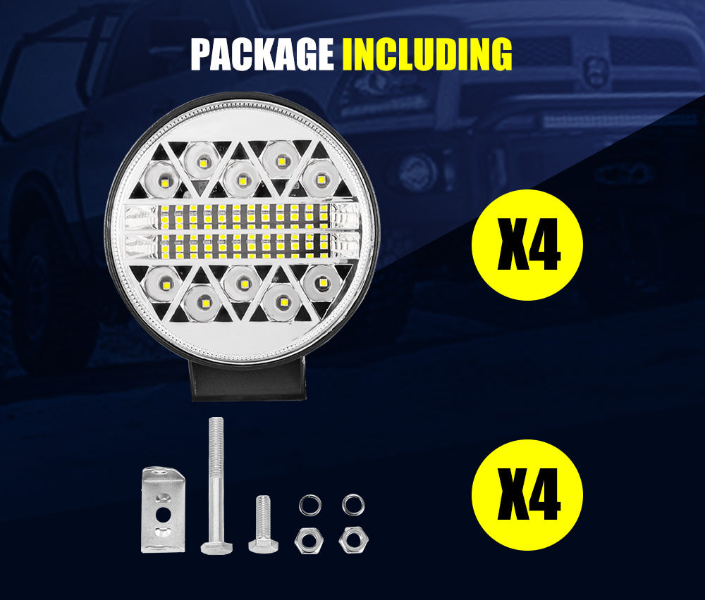 LIGHTFOX 4x 4inch LED Work Light Round Spot Flood Driving Reverse Fog Lamp 4x4