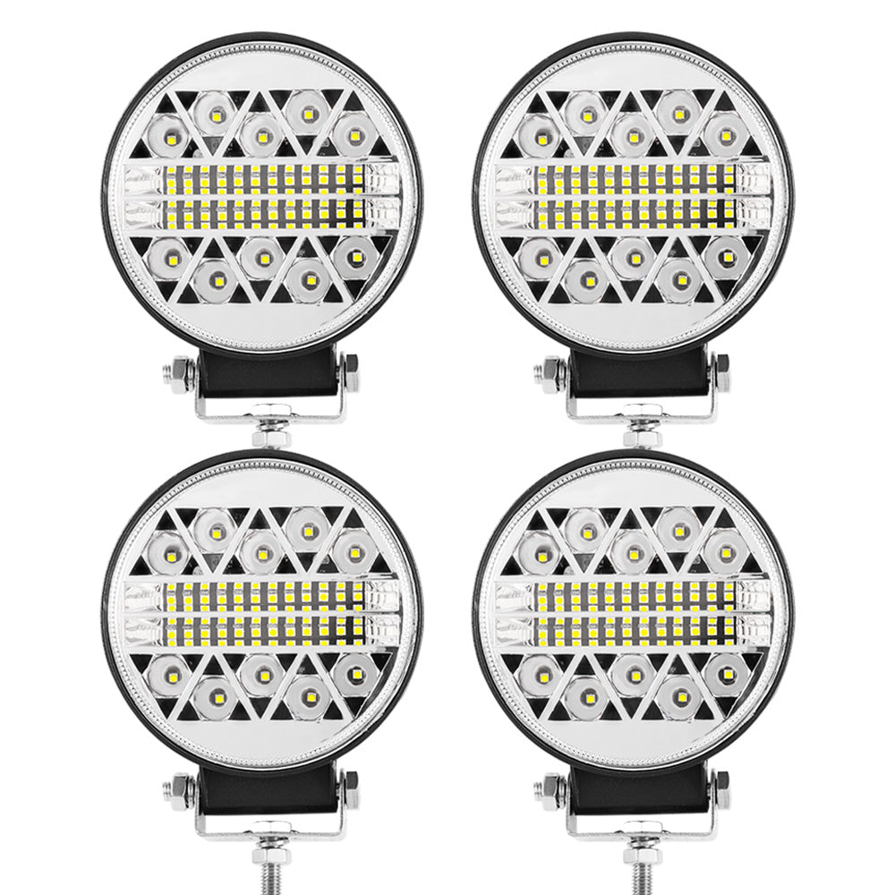 LIGHTFOX 4x 4inch LED Work Light Round Spot Flood Driving Reverse Fog Lamp 4x4