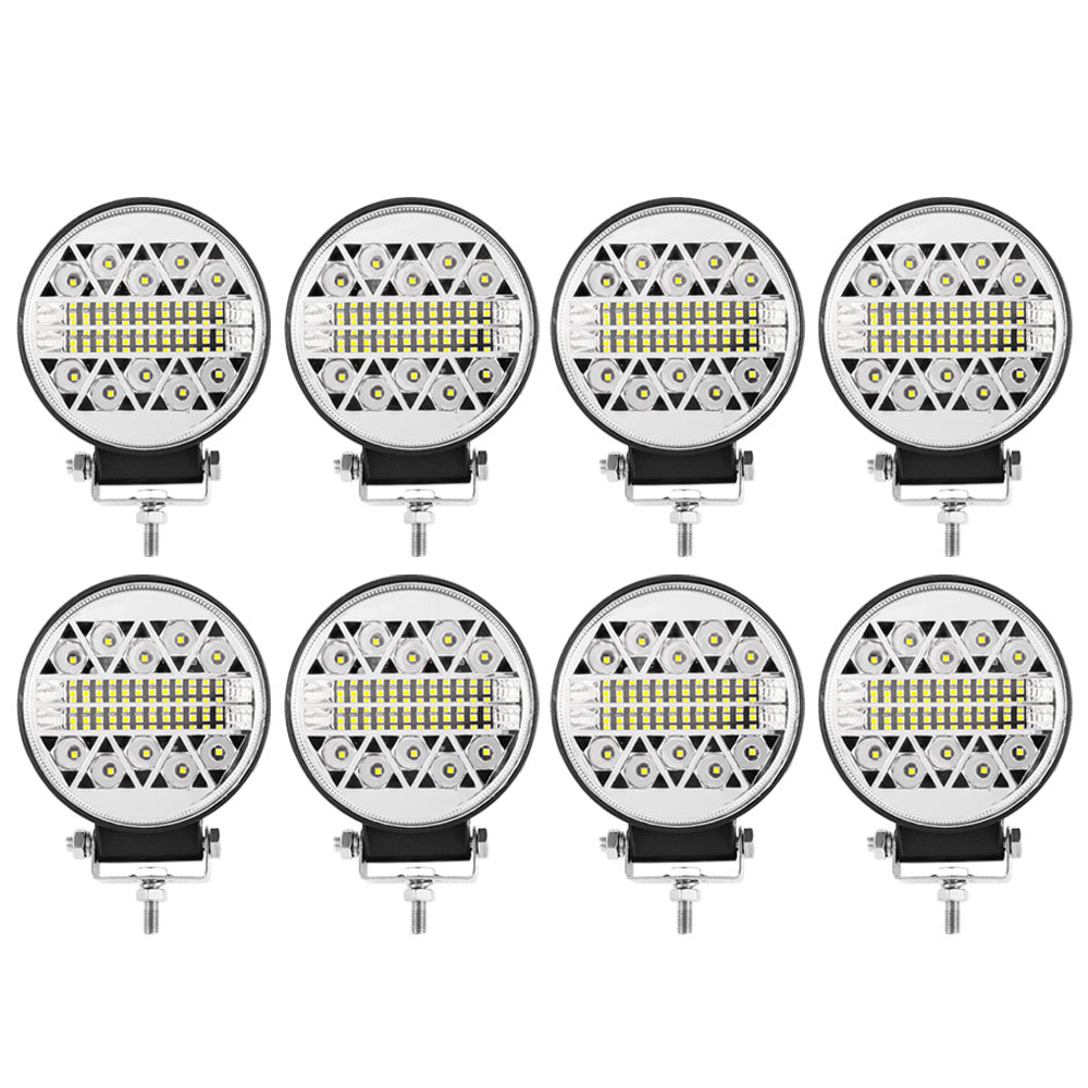 LIGHTFOX 8x 4inch Round LED Work Light Combo Driving Lamp Reverse Offroad