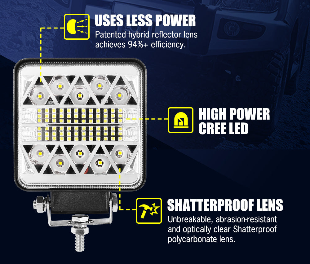 LIGHTFOX 4x 4inch LED Work Light Square Spot Flood Reverse Driving Lamp OffRoad 4x4