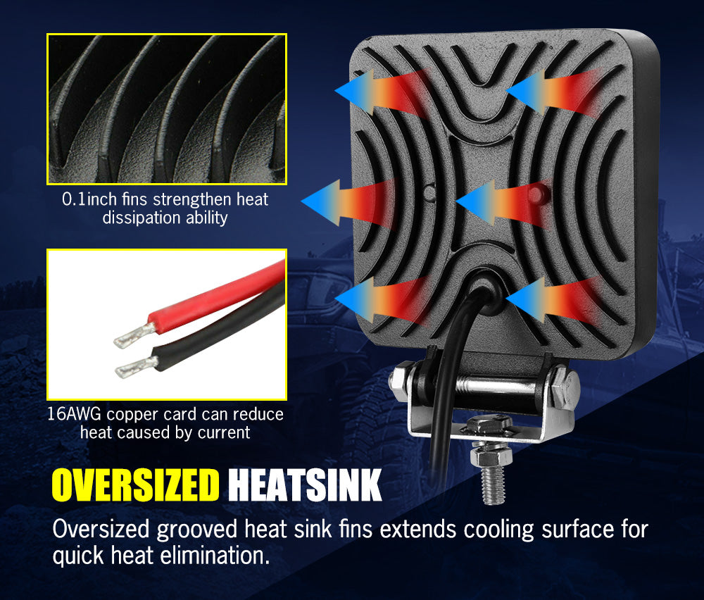 LIGHTFOX 4x 4inch LED Work Light Square Spot Flood Reverse Driving Lamp OffRoad 4x4