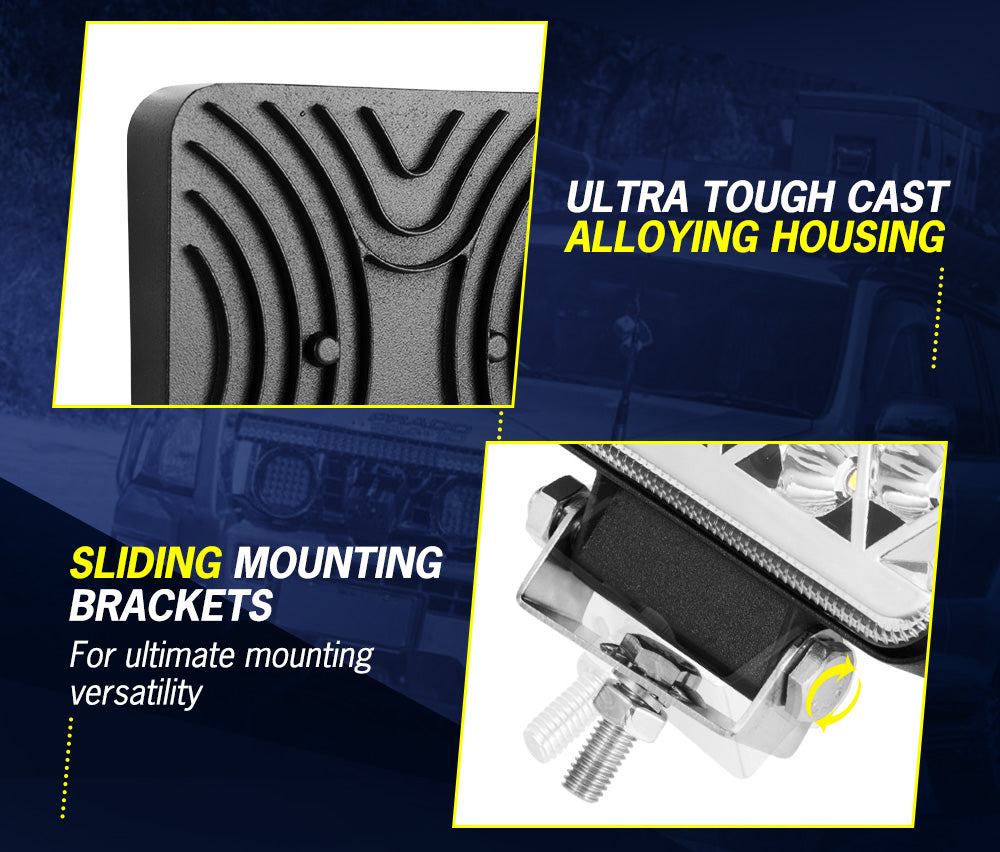 LIGHTFOX 8x 4inch Square LED Work Light Combo Reverse Driving Lamp OffRoad 4x4