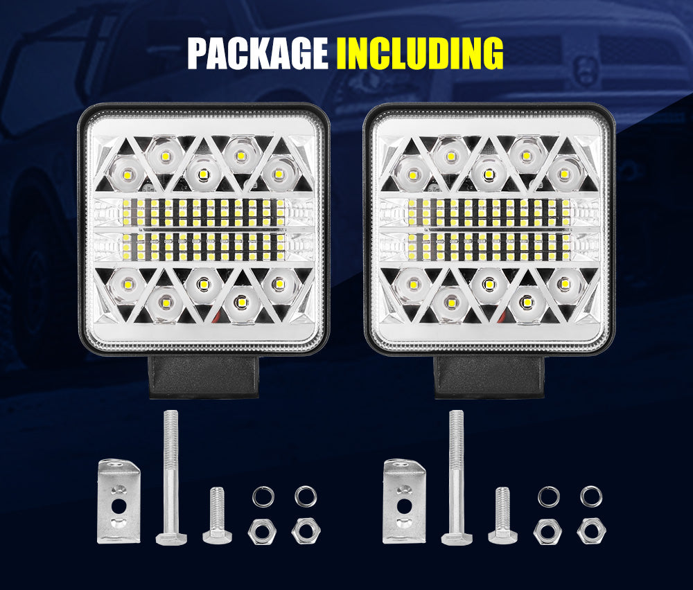 LIGHTFOX 2x 4inch Square LED Work Light Spot Flood Reverse Driving Lamp OffRoad 4x4