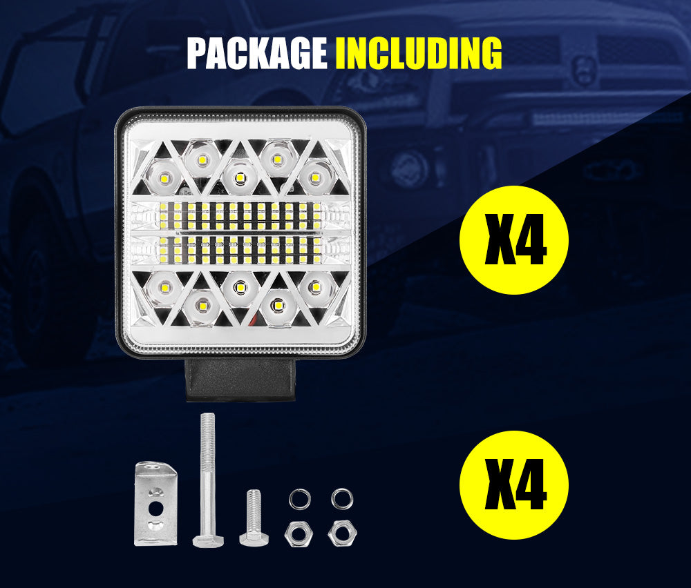 LIGHTFOX 4x 4inch LED Work Light Square Spot Flood Reverse Driving Lamp OffRoad 4x4