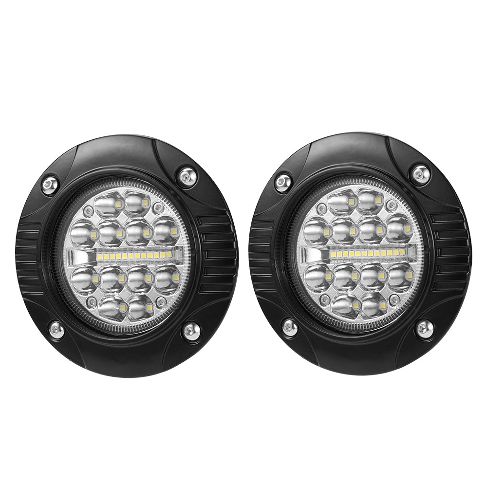 LIGHTFOX 2x 5inch Flush Mount LED Work Light Bar Combo Reverse Round Fog Lamp 4WD