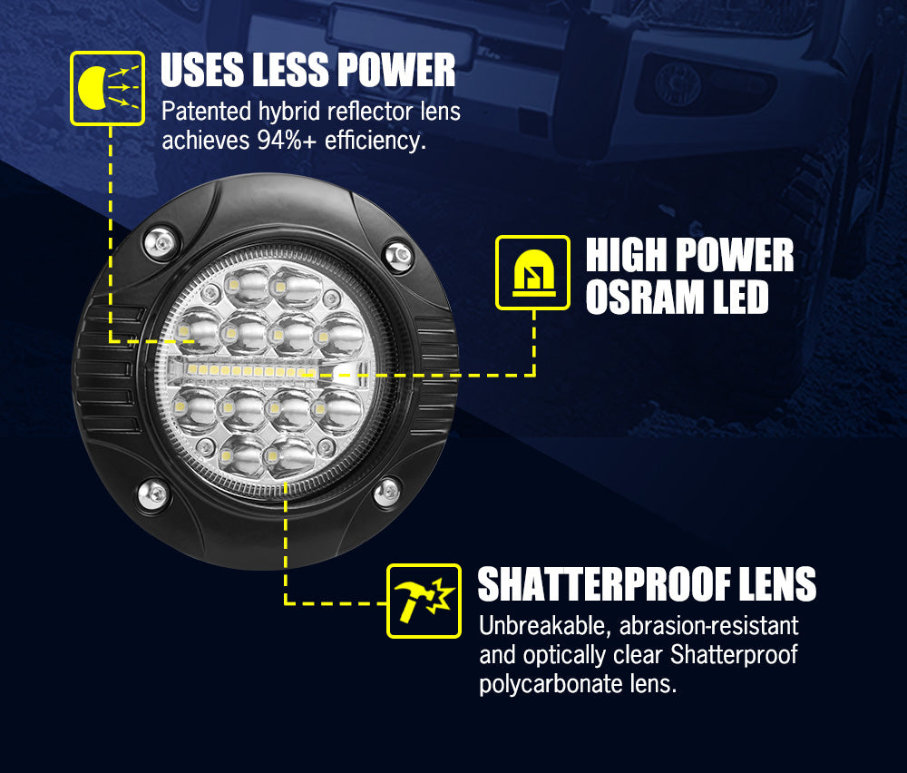 LIGHTFOX 2x 5inch Flush Mount LED Work Light Bar Combo Reverse Round Fog Lamp 4WD