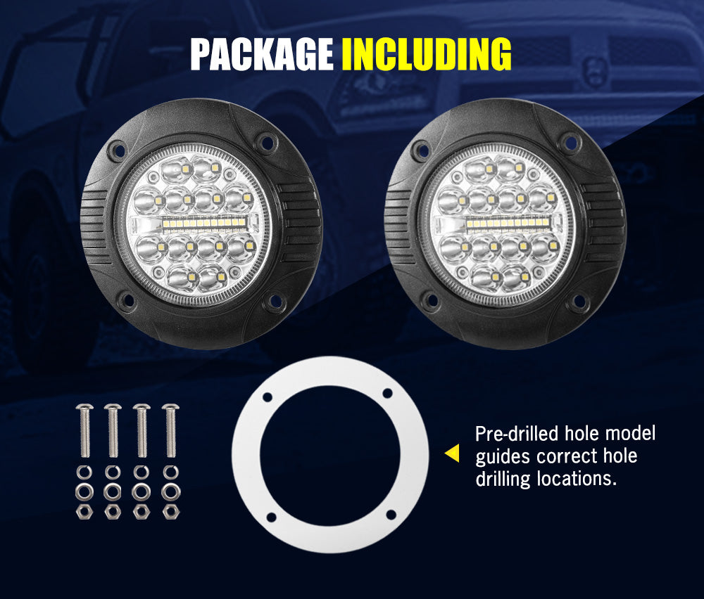 LIGHTFOX 2x 5inch Flush Mount LED Work Light Bar Combo Reverse Round Fog Lamp 4WD