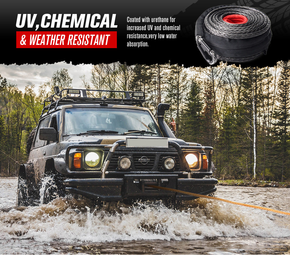 Fieryred 10MM x 30M Synthetic Winch Rope Dyneema SK75 Tow Recovery Rope Offroad 4WD