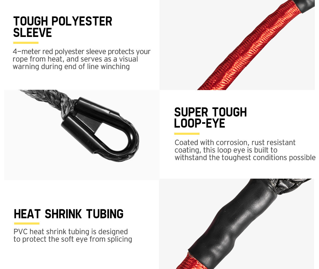 FIERYRED Winch Rope 10MM x 26M Synthetic Dyneema SK75 for WARN Winch Black 4WD