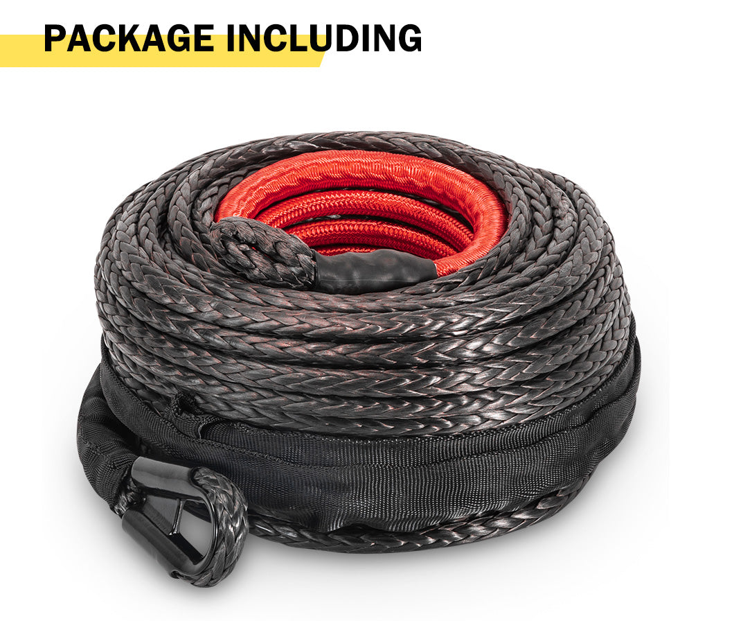 FIERYRED Winch Rope 10MM x 26M Synthetic Dyneema SK75 for WARN Winch Black 4WD