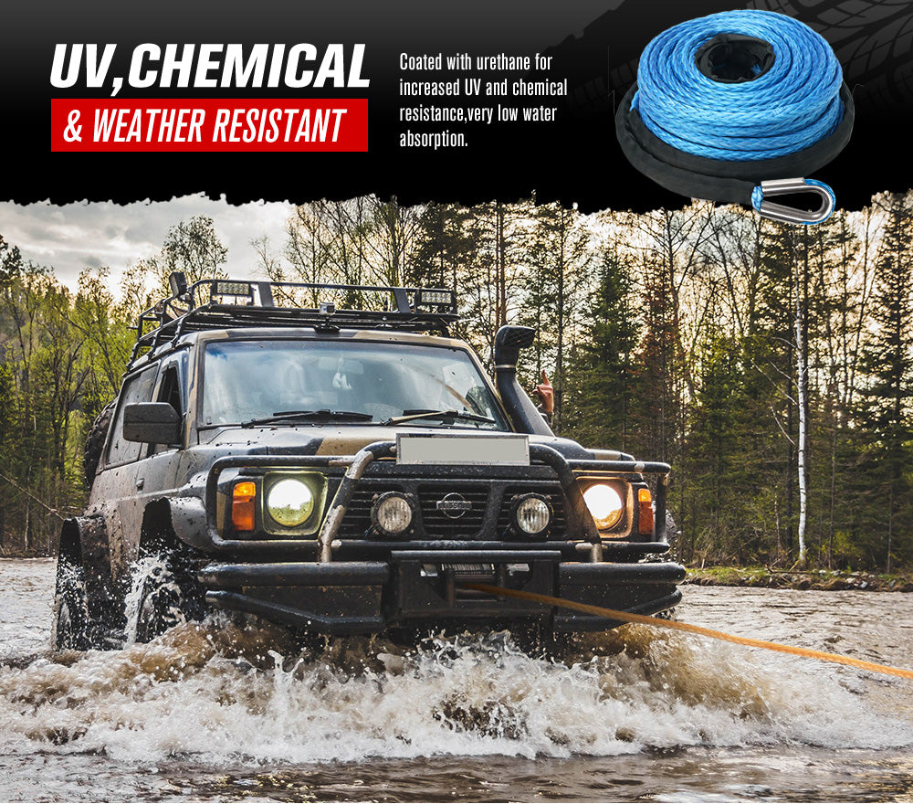 Fieryred 10MM x 30M Synthetic Winch Rope Dyneema SK75 Tow Recovery Rope Offroad 4WD