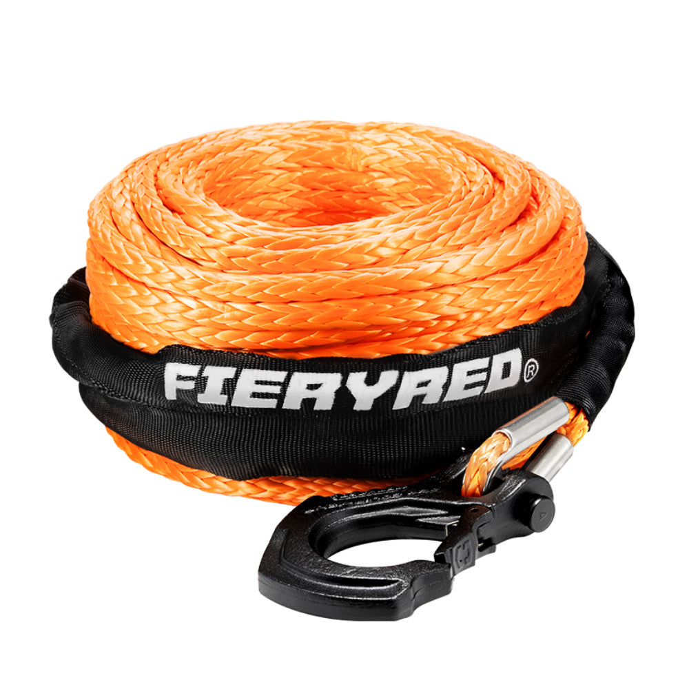 FIERYRED Synthetic Winch Rope 10MM x 30M Dyneema SK75 Tow Recovery Rope Orange 4WD