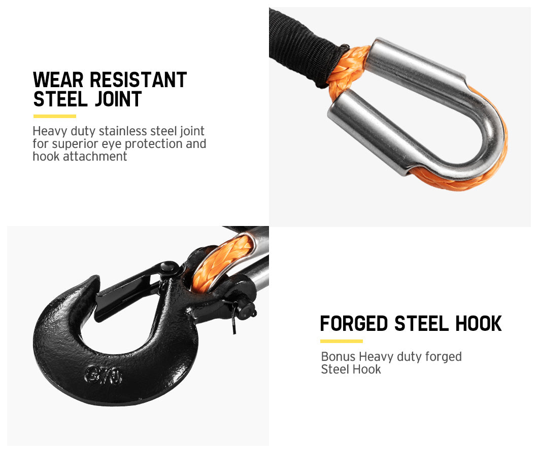 FIERYRED Synthetic Winch Rope 10MM x 30M Dyneema SK75 Tow Recovery Rope Orange 4WD