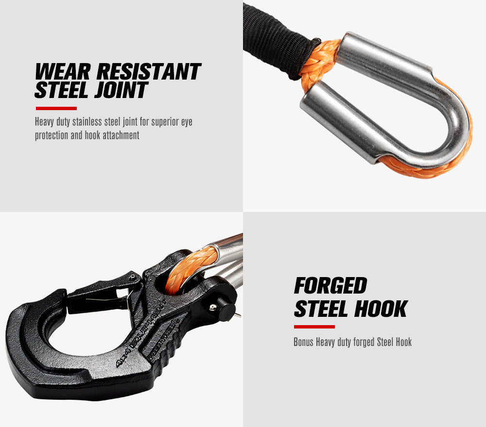 FIERYRED Synthetic Winch Rope 10MM x 30M Dyneema SK75 Tow Recovery Rope Orange 4WD