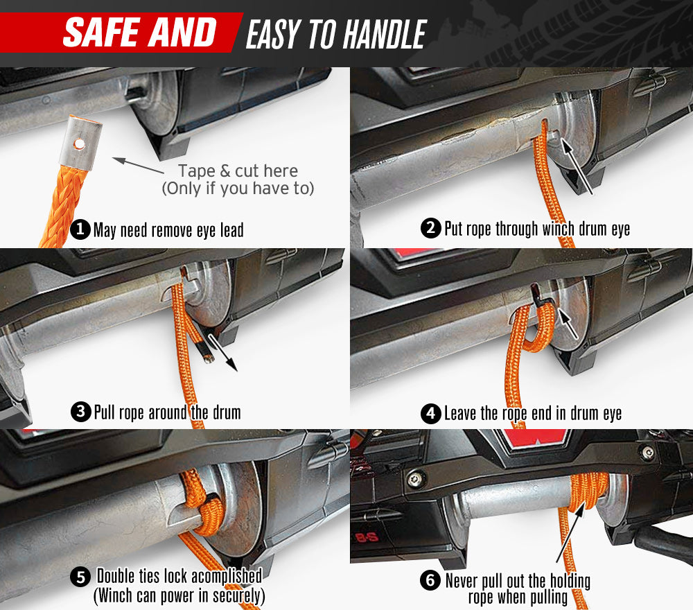 FIERYRED Synthetic Winch Rope 10MM x 30M Dyneema SK75 Tow Recovery Rope Orange 4WD