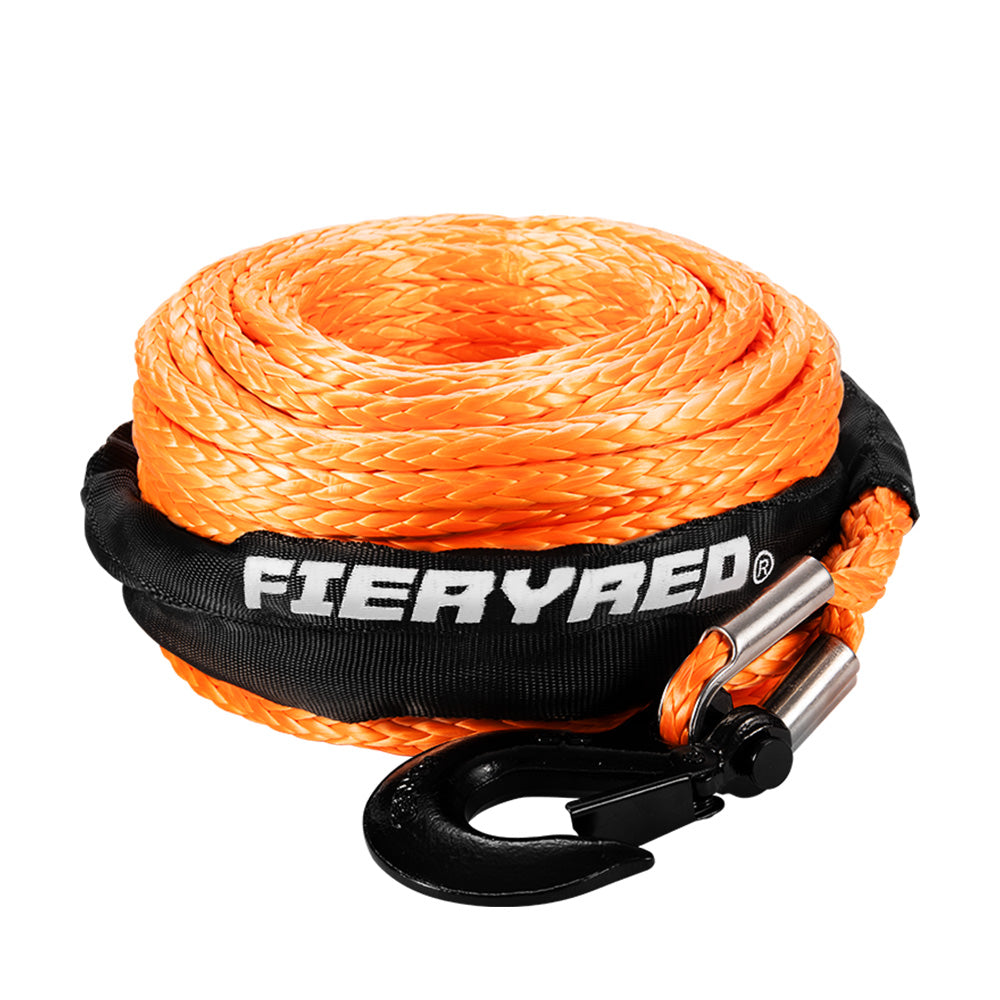 FIERYRED Synthetic Winch Rope 10MM x 30M Dyneema SK75 Tow Recovery Rope Orange 4WD