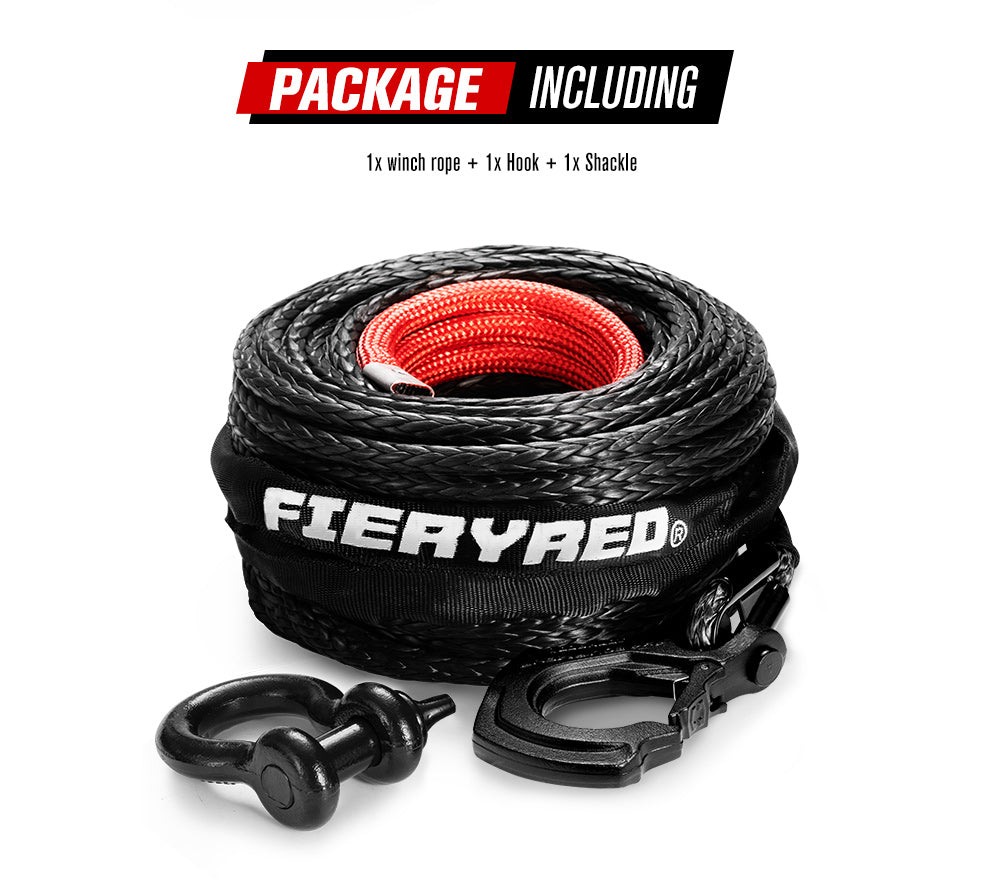 Fieryred 10MM x 30M Synthetic Winch Rope Dyneema SK75 Tow Recovery Rope Offroad 4WD