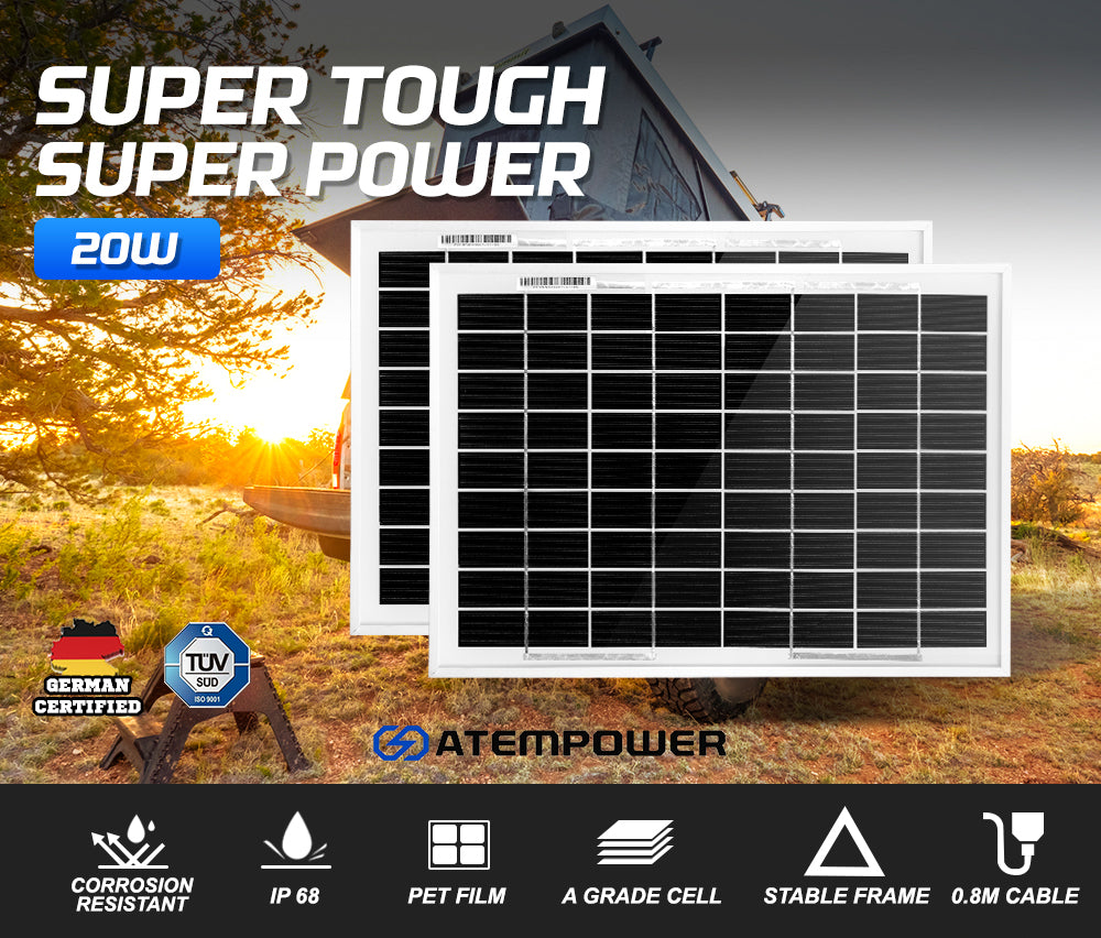 ATEM POWER Pair 12V 10W Solar Panel Kit Megavolt Caravan Camping Power MONO Battery Charging