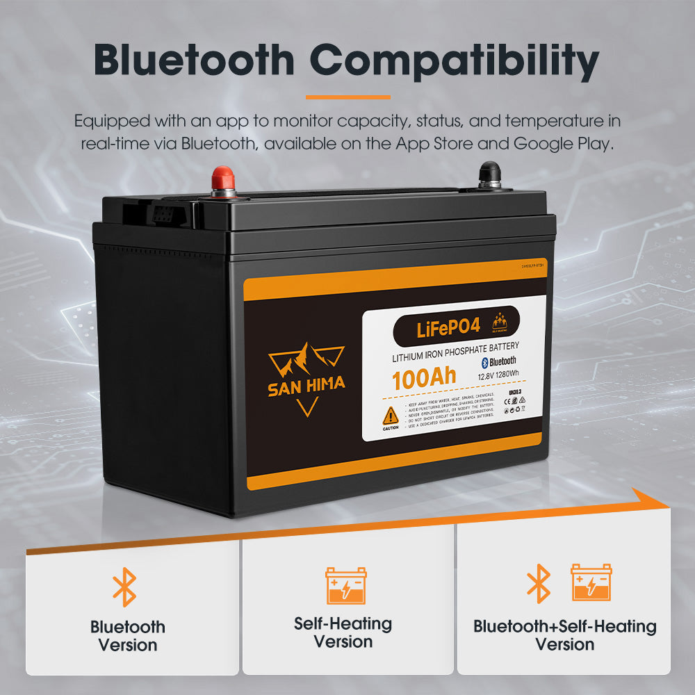 San Hima 12V 100Ah/200Ah Lithium Battery BMS LiFePO4 w/ Bluetooth Self-heating