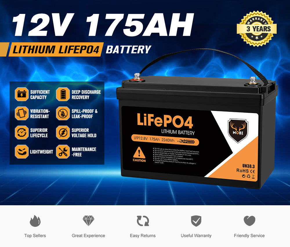 Mobi 12V 20AH 135AH 175AH 200AH 300AH Lithium Iron Battery LiFePO4 Deep Cycle