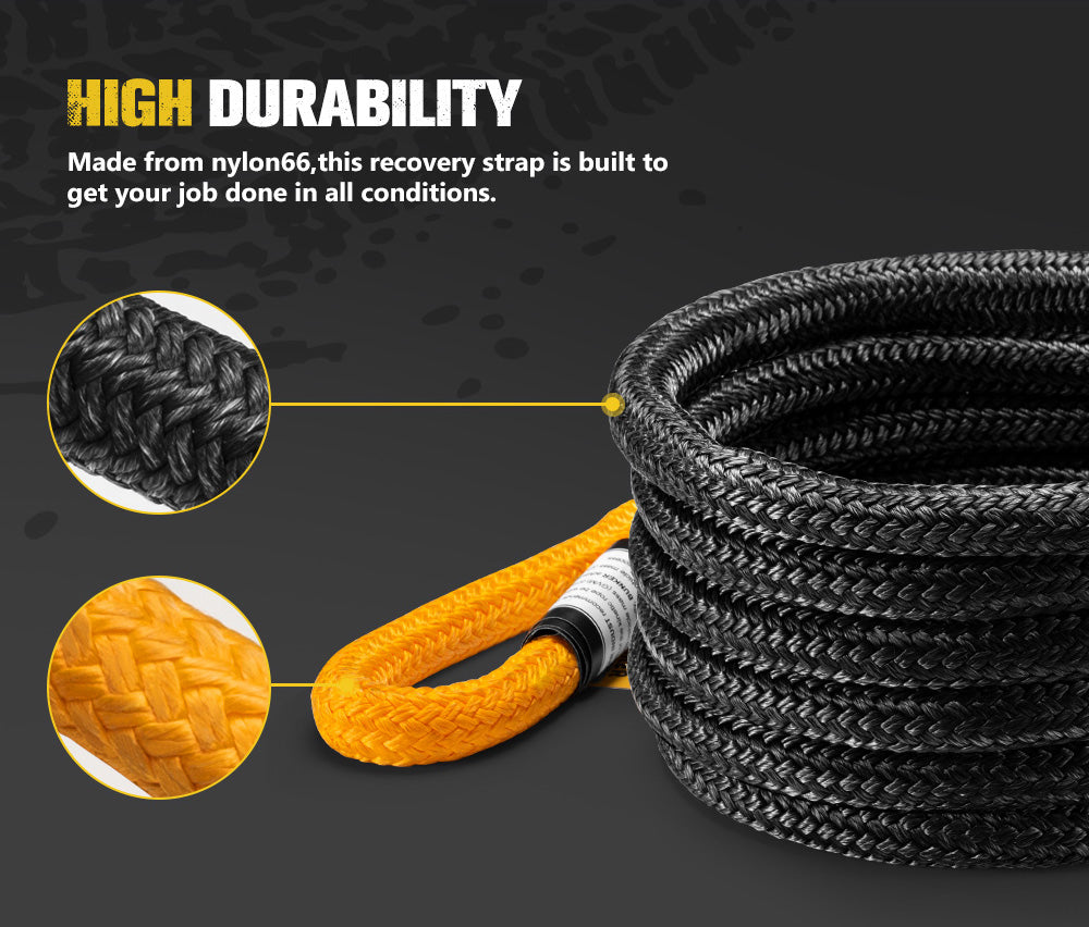 Bunker Indust Kinetic Recovery Rope 19mmx6m Snatch Strap Soft Shackle 8 482kg