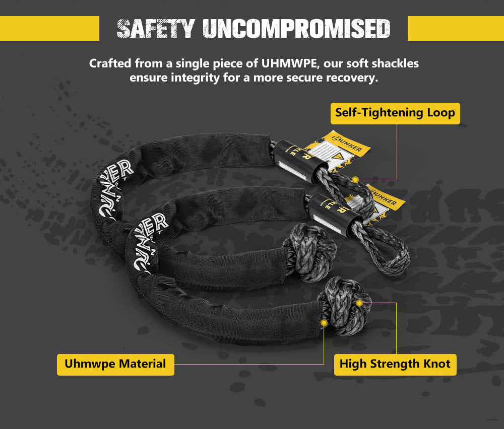 Bunker Indust Kinetic Recovery Rope 19mmx6m Snatch Strap Soft Shackle 8 482kg