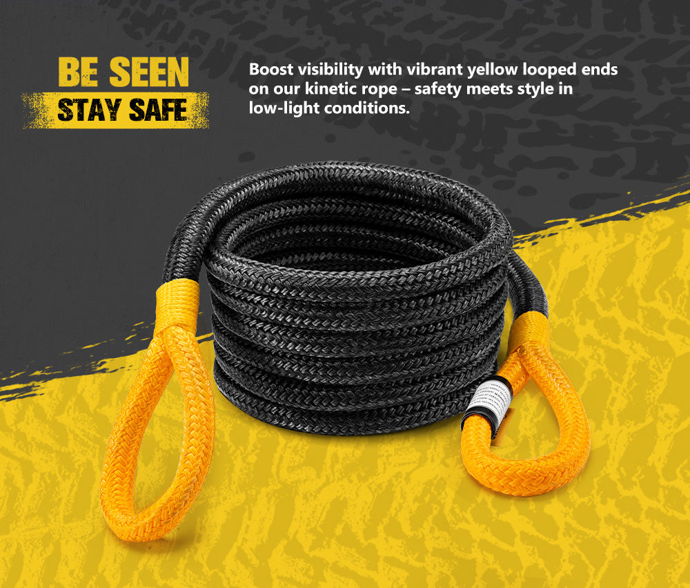 Bunker Indust Kinetic Recovery Rope 19mmx6m Snatch Strap Soft Shackle 8 482kg