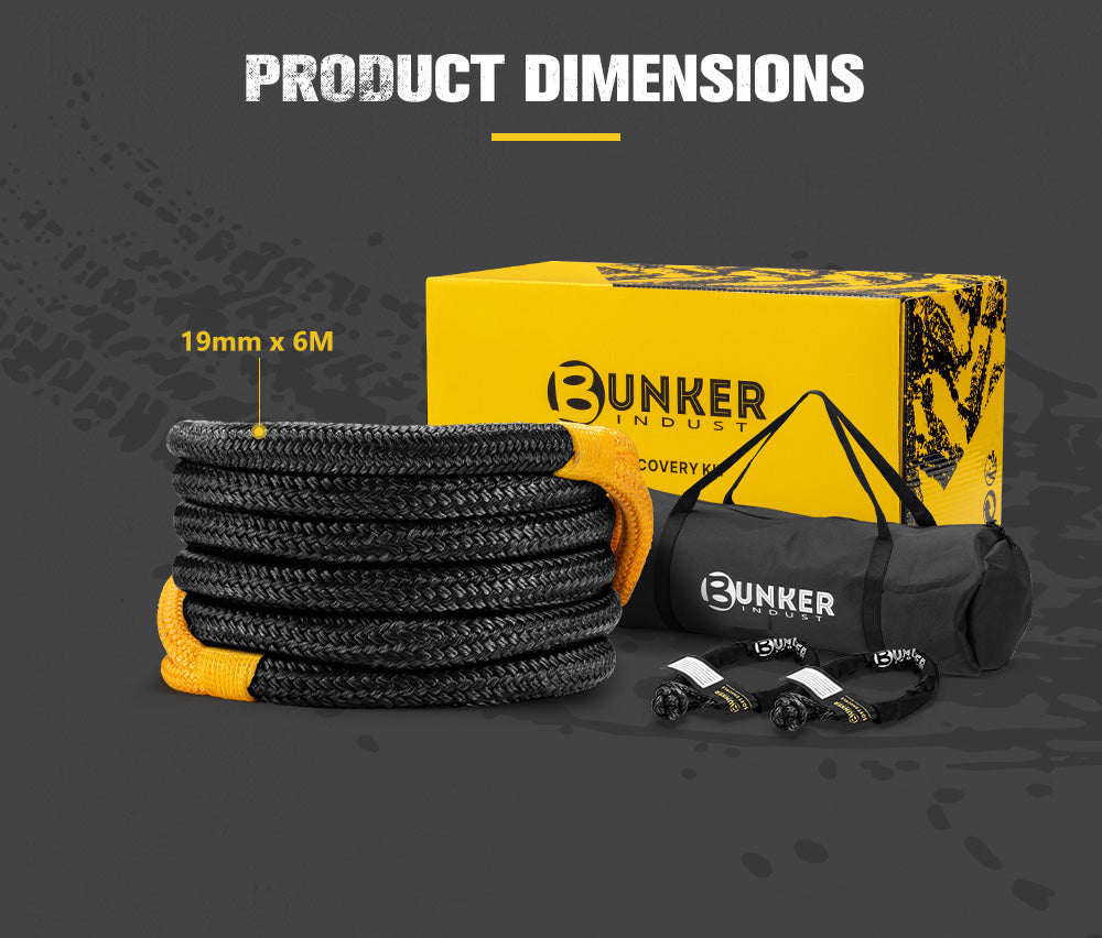 Bunker Indust Kinetic Recovery Rope 19mmx6m Snatch Strap Soft Shackle 8 482kg