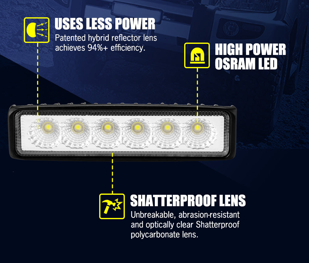 8x 6inch LED Work Light Bar Flood Reverse Fog Driving Lamp Offroad 4x4