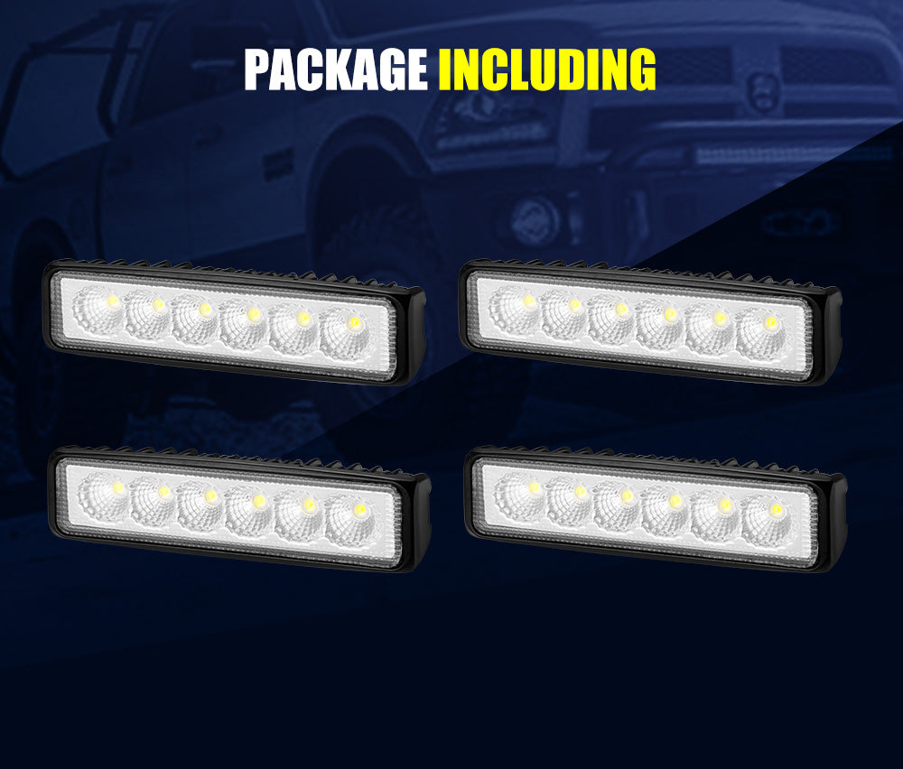 4x 6inch LED Work Light Bar Flood Beam Lamp Reverse Offroad 4x4
