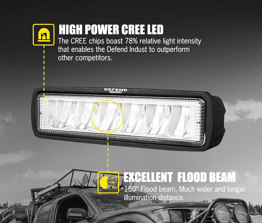 DEFEND INDUST Pair 6inch LED Work Light Flood Beam Reverse Driving Light 4WD