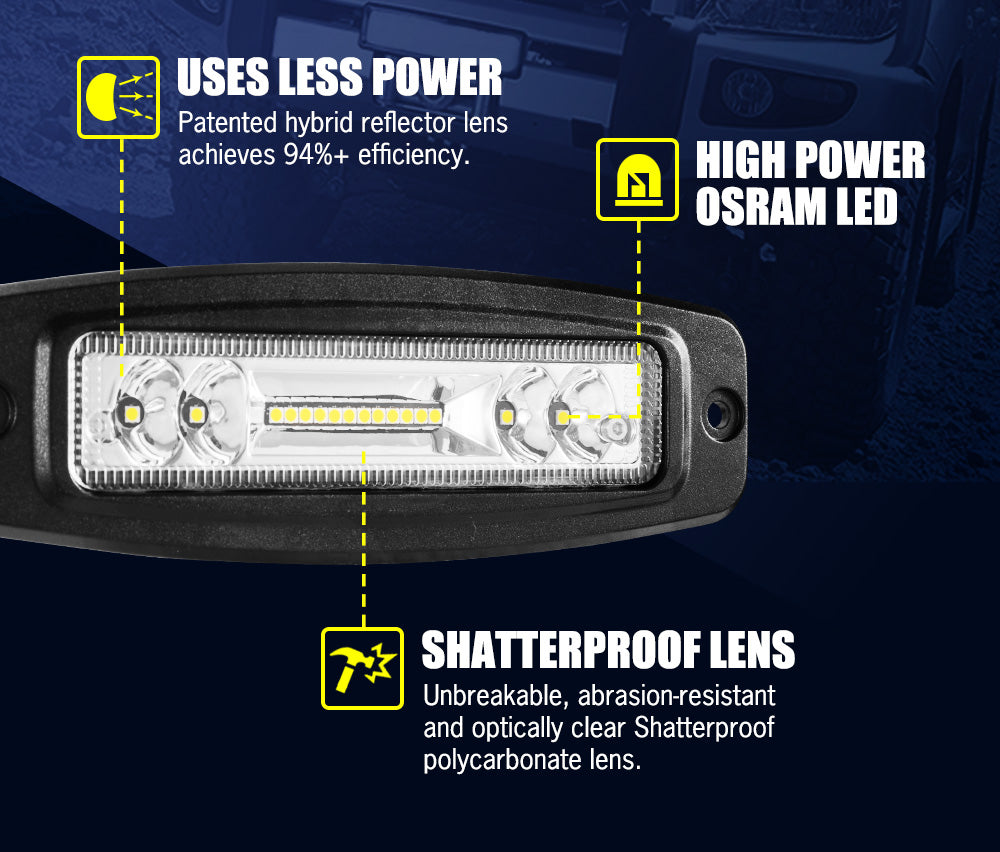 LIGHTFOX Pair 7Inch Led Work Light Bar Flush Mount Combo Reverse Fog Lamp 4WD