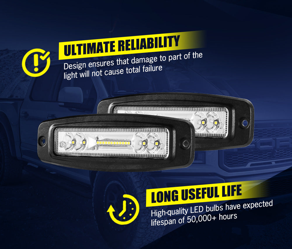 LIGHTFOX Pair 7Inch Led Work Light Bar Flush Mount Combo Reverse Fog Lamp 4WD