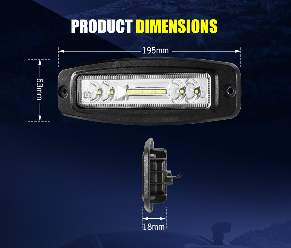 LIGHTFOX Pair 7Inch Led Work Light Bar Flush Mount Combo Reverse Fog Lamp 4WD