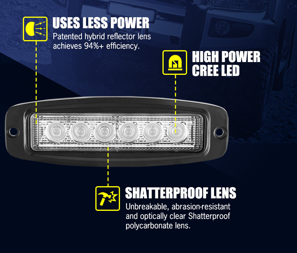 LIGHTFOX 2x 7inch LED Work Light Bar Flood Flush Mount Reverse Fog Lamp Offroad 4WD